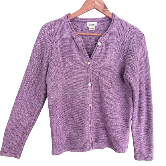 LL Bean Womens Knit Cardigan Sweater M Purple L.L. Bean Seed Stitch Prep - Picture 1 of 4